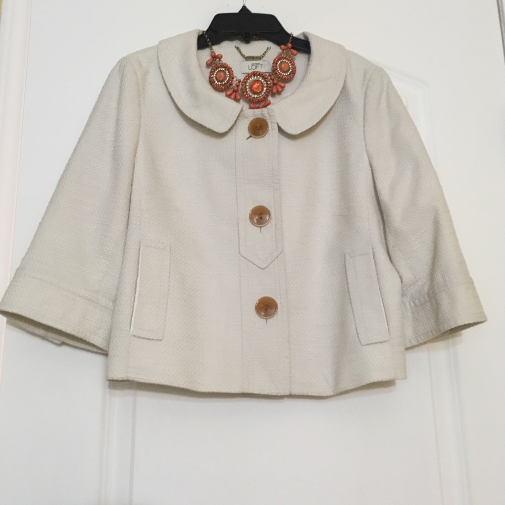 Ann Taylor The Loft Pearl White 3/4 Blazer